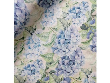 látka - metráž dovoz Španělsko / metráž  světle modré hortenzie