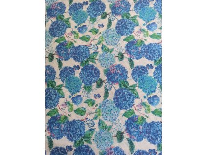 látka - metráž dovoz Španělsko / metráž modré hortenzie