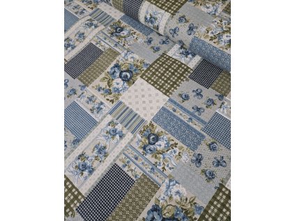látka - metráž dovoz Francie / venkovský patchwork modrý