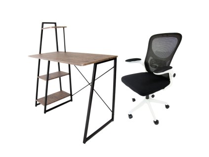 Set pracovní stůl Messa - Tmavý dub + židle APA Černá