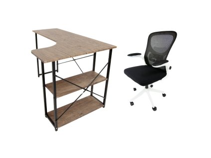 Set pracovní stůl Quest tmavý dub + židle APA černá