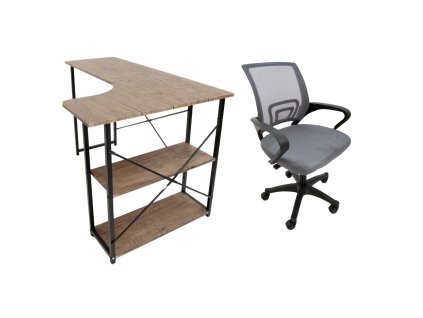Set pracovní stůl Quest tmavý dub + židle Argo šedá