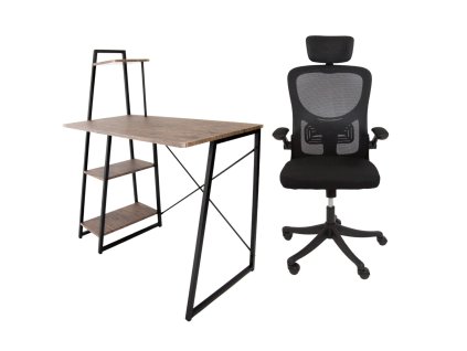 Set pracovní stůl Messa - Tmavý dub + židle APA PRO Černá