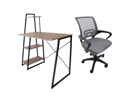 Set pracovní stůl Messa - Tmavý dub + židle Argo šedá