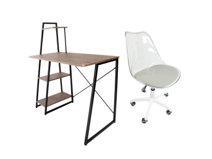 Set pracovní stůl Messa - Tmavý dub + židle Roma