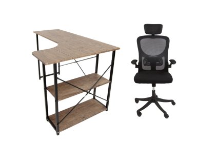 Set pracovní stůl Quest tmavý dub + židle APA PRO černá