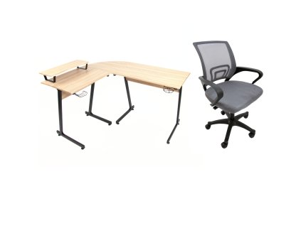 Set rohového stolu Hast - Dub/Černý + židle Argo šedá