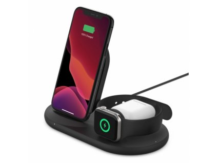 Qi 3v1 Charge Stand for iPhone & Apple Watch & AirPods Black