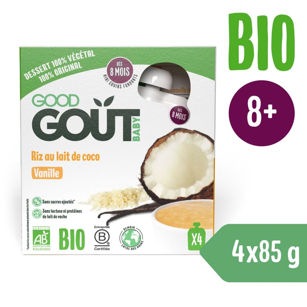 Good Gout BIO Rýžový dezert s kokosovým nápojem a vanilkou (4x85 g)