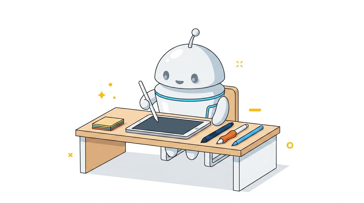 Ilustrácia — výber Apple Pencil k iPadu, štyri modely dotykových pier na stole