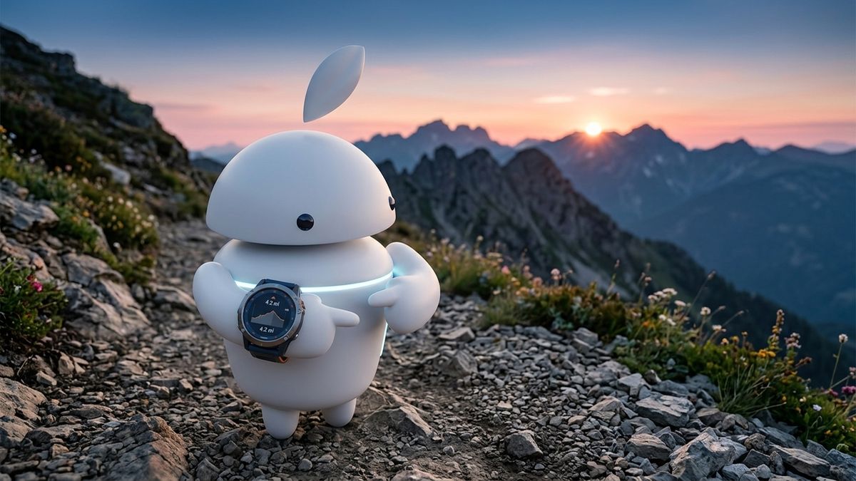 Maskot iguru.sk na horskom chodníku s odolnými outdoor hodinkami Garmin Instinct 3 na zápästí