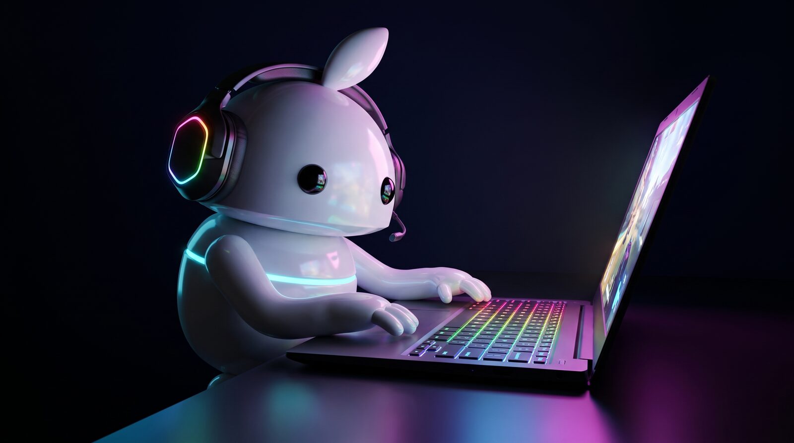 Výkup herných notebookov iguru.sk – maskot hrá na RGB notebooku, Košice a online SK a CZ