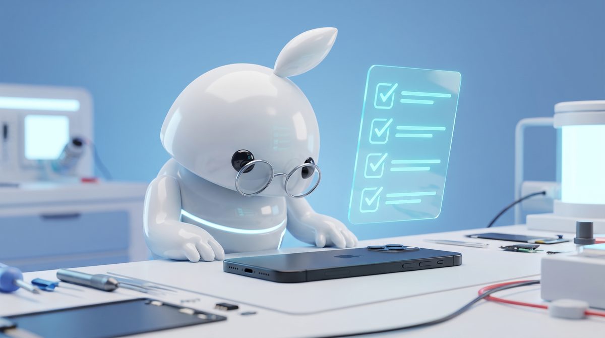 Maskot iguru.sk pri 35-bodovej diagnostike iPhonu – transparentný výkup iPhonov