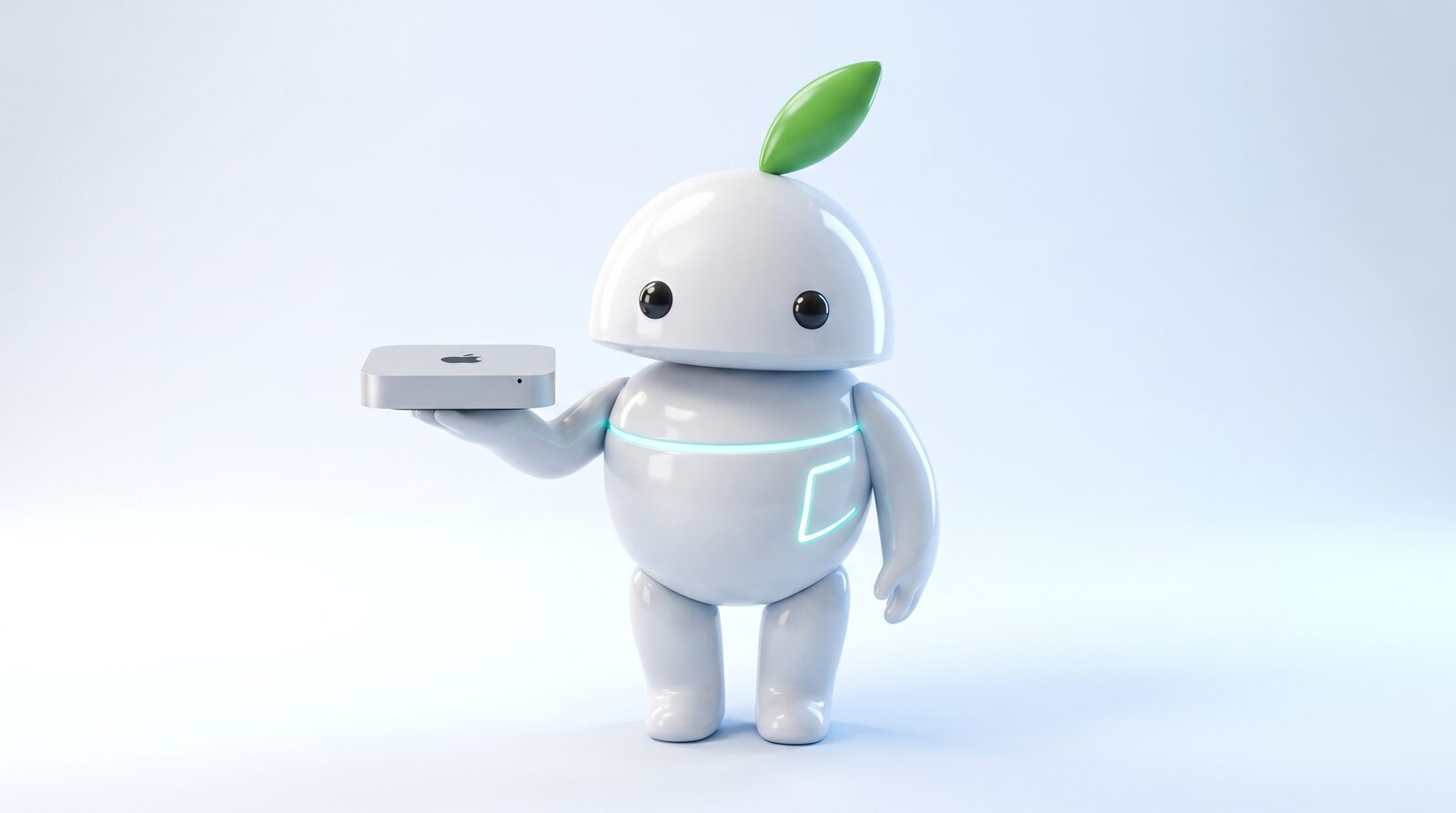 Výkup Mac mini iguru.sk – maskot drží Mac mini na dlani, Košice a online SK a CZ