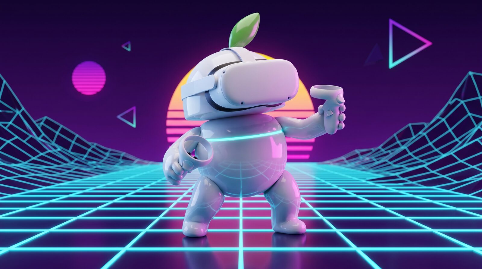 Výkup Meta Quest iguru.sk – maskot s VR headsetom na neónovom gride, Košice a online SK a CZ