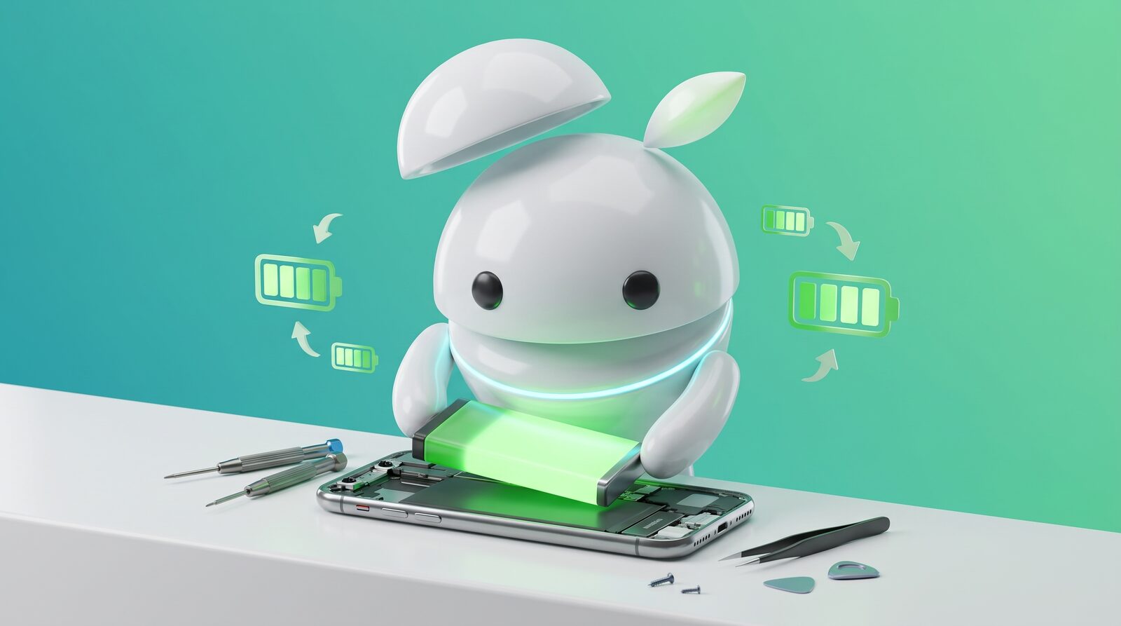 Výmena batérie iPhone v iguru.sk – maskot technik vkladá novú batériu