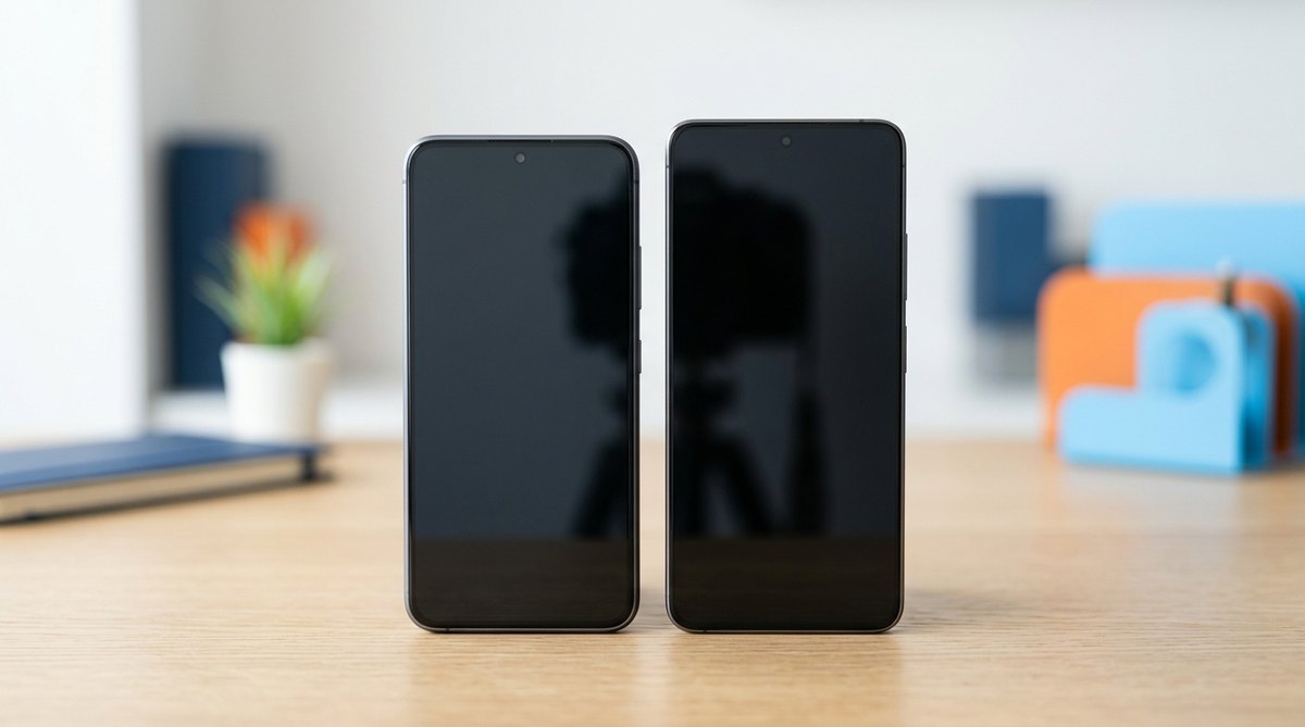 Repasovaný iPhone 14 a iPhone 15 vedľa seba na stole — porovnanie dvoch generácií