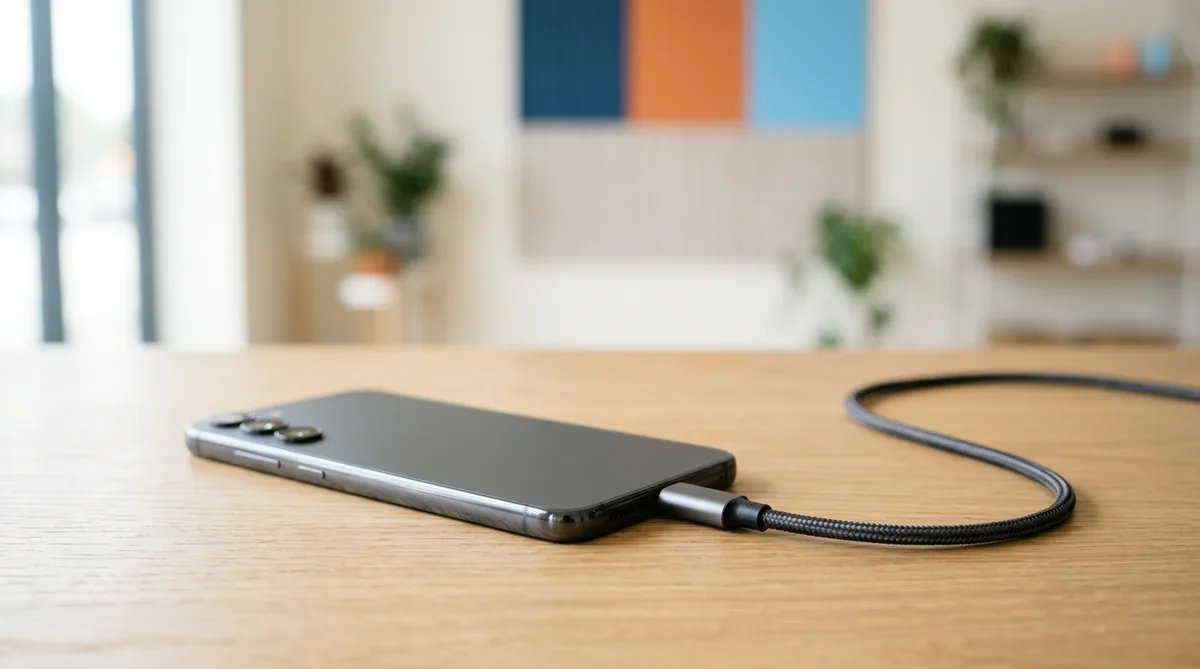 Repasovaný iPhone 15 s USB-C káblom na stole – oplatí sa kúpiť v roku 2026