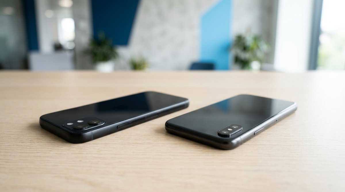 Repasovaný iPhone 15 a iPhone 16 vedľa seba na stole - porovnanie, ktorý kúpiť v roku 2026