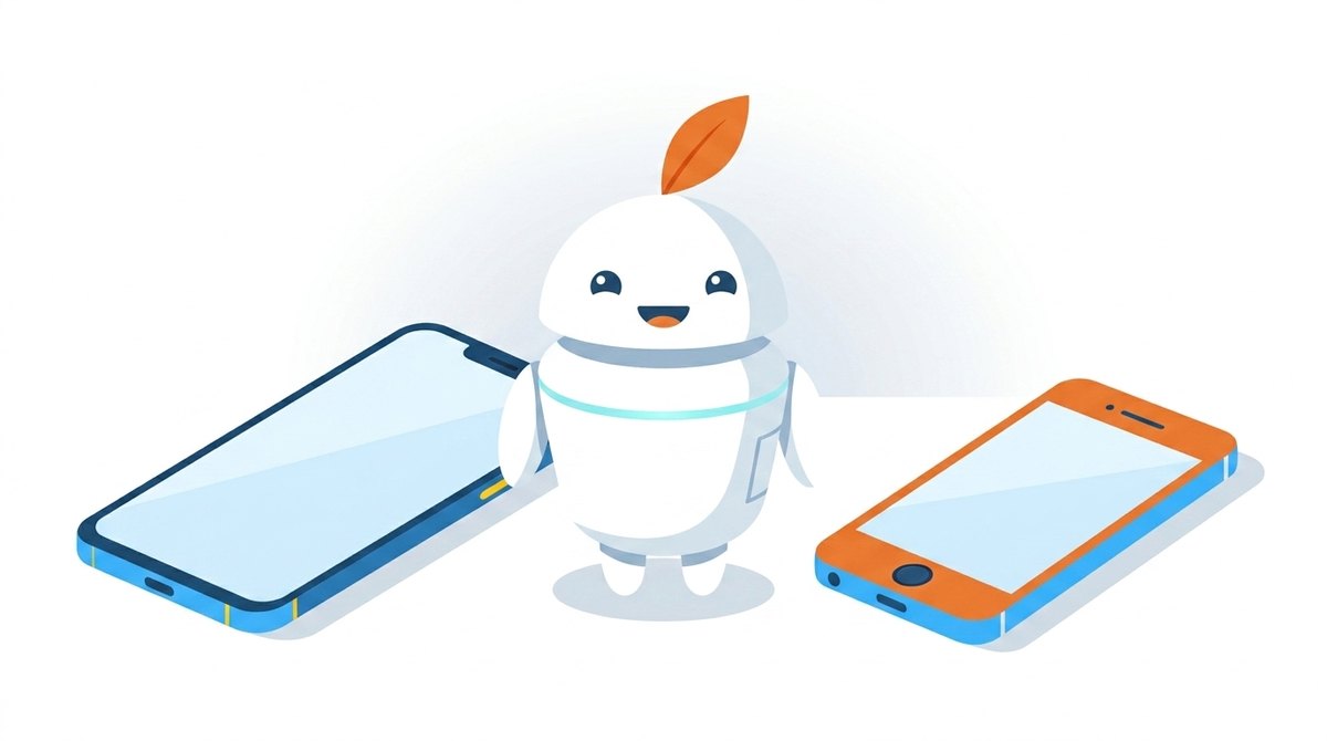 Ilustrácia maskota iguru.sk medzi dvoma repasovanými iPhonmi — väčším s celoplošným displejom a menším s tlačidlom Domov