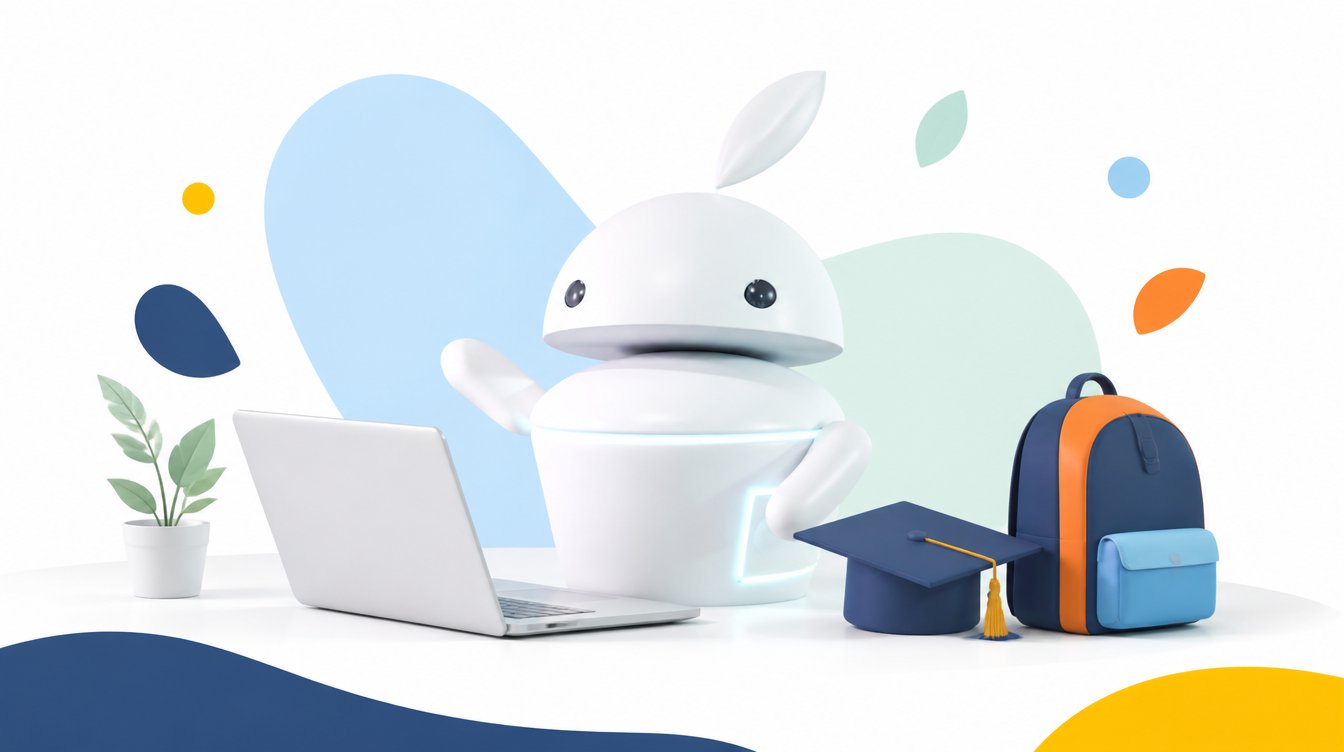 Maskot iguru.sk s tenkým notebookom, školskou čiapkou a ruksakom — MacBook Air M2 na školský rok 2026