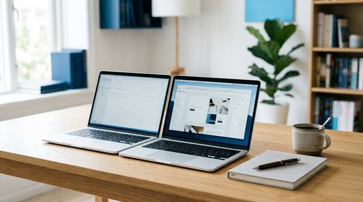 Repasovaný MacBook Air M2 a MacBook Air M3 vedľa seba na stole pri príprave do školy