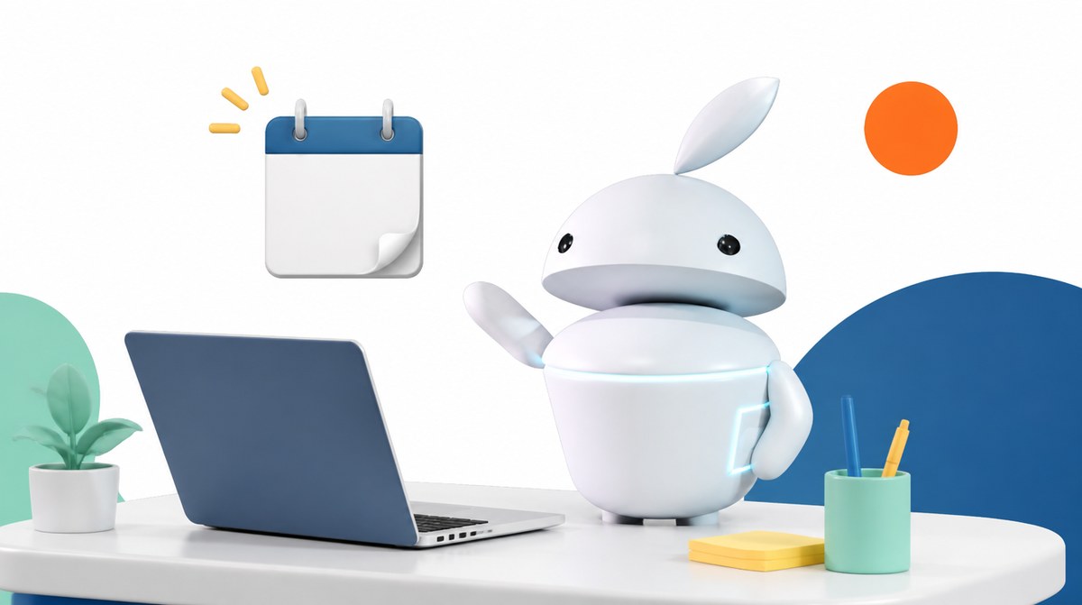 Maskot iguru.sk pri notebooku a kalendári — notebook na splátky rozložený na mesačné platby