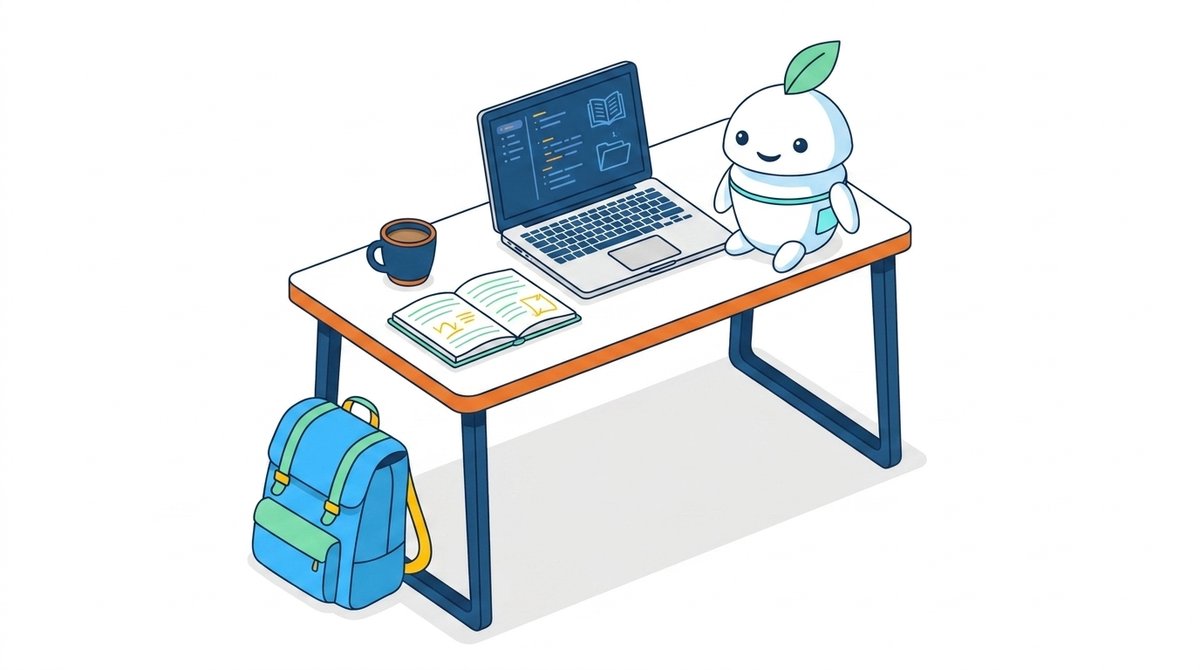 Notebook pre študenta na pracovnom stole s maskotom iguru.sk, ilustrácia k výberu do 500 eur pre rok 2026