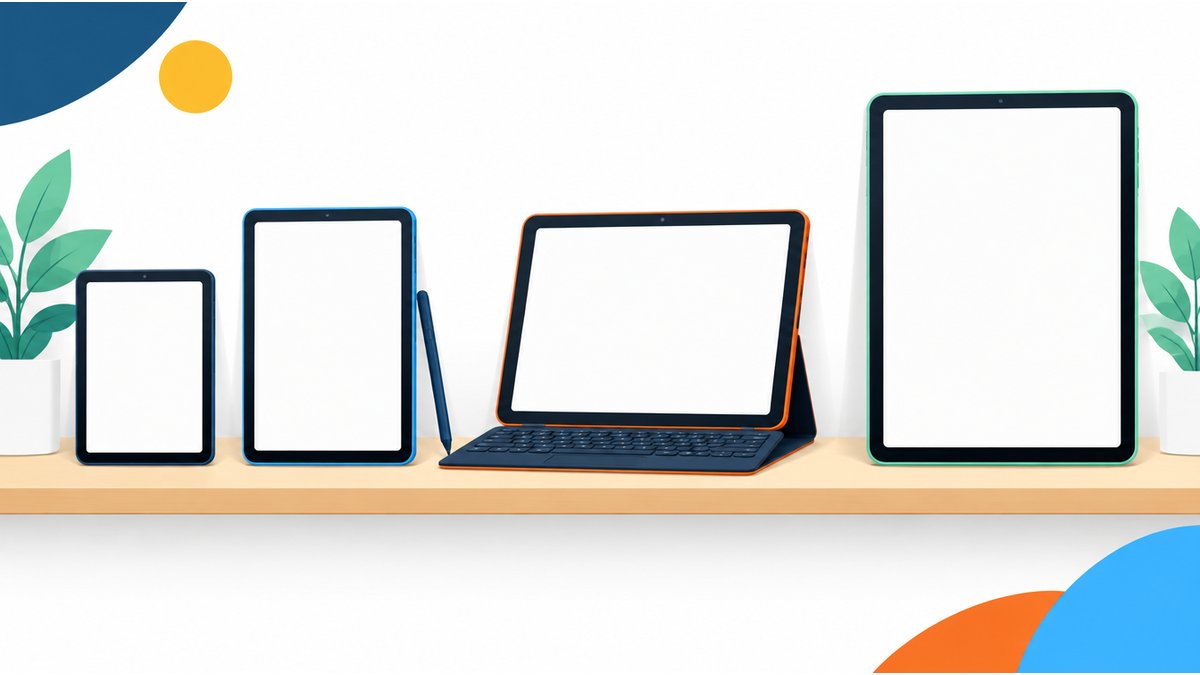 Repasovaný Samsung Galaxy Tab — štyri veľkosti Android tabletov vedľa seba s perom a klávesnicou