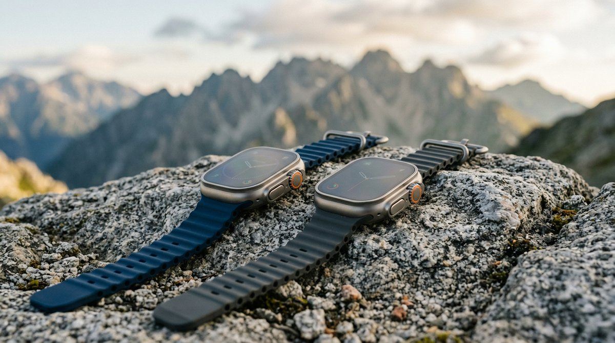 Apple Watch Ultra 2 a Ultra 3 v titánovom puzdre na skale v horách - porovnanie, ktorú kúpiť
