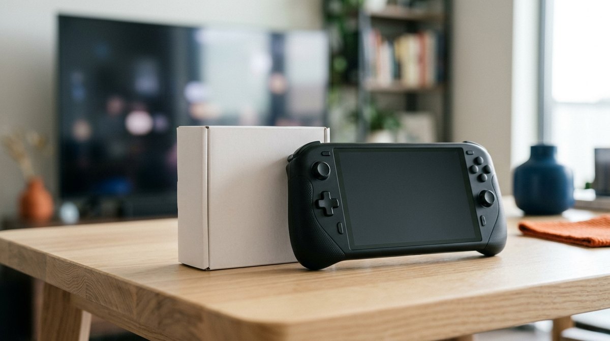 Herná konzola k televízoru a handheld konzola vedľa seba na stole