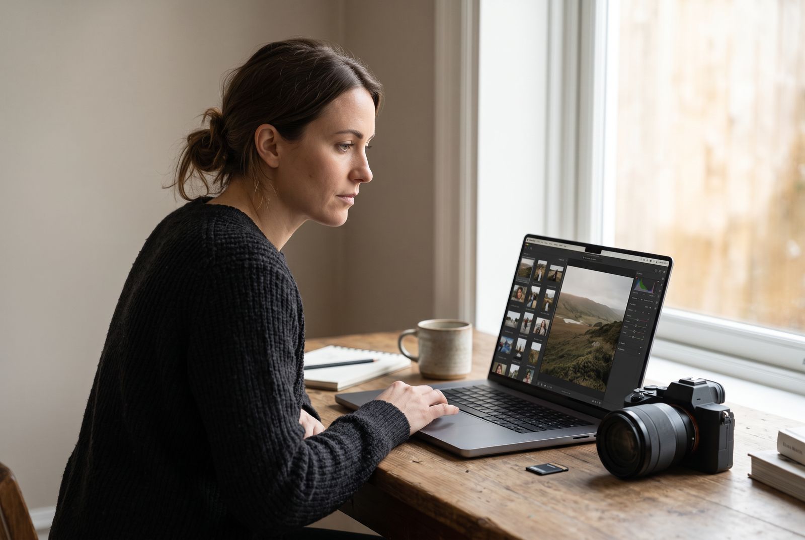 MacBook Pro 16 M2 Pro so 16 GB pamäte – renovovaný Apple notebook pre fotografov pri úprave snímok v ateliéri