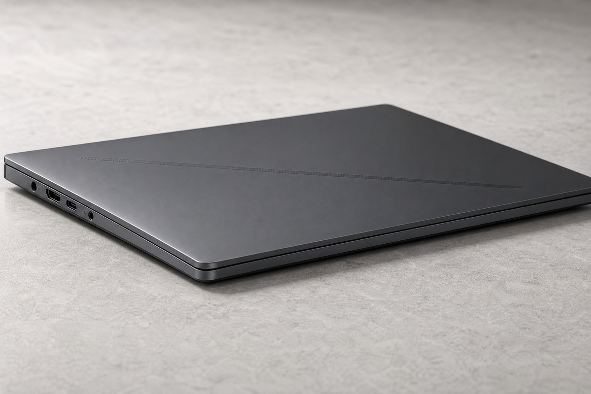 Tenký profil hliníkového tela renovovaného notebooku ASUS ROG Zephyrus G16 GU605MV s RTX 4060 a konektormi na boku