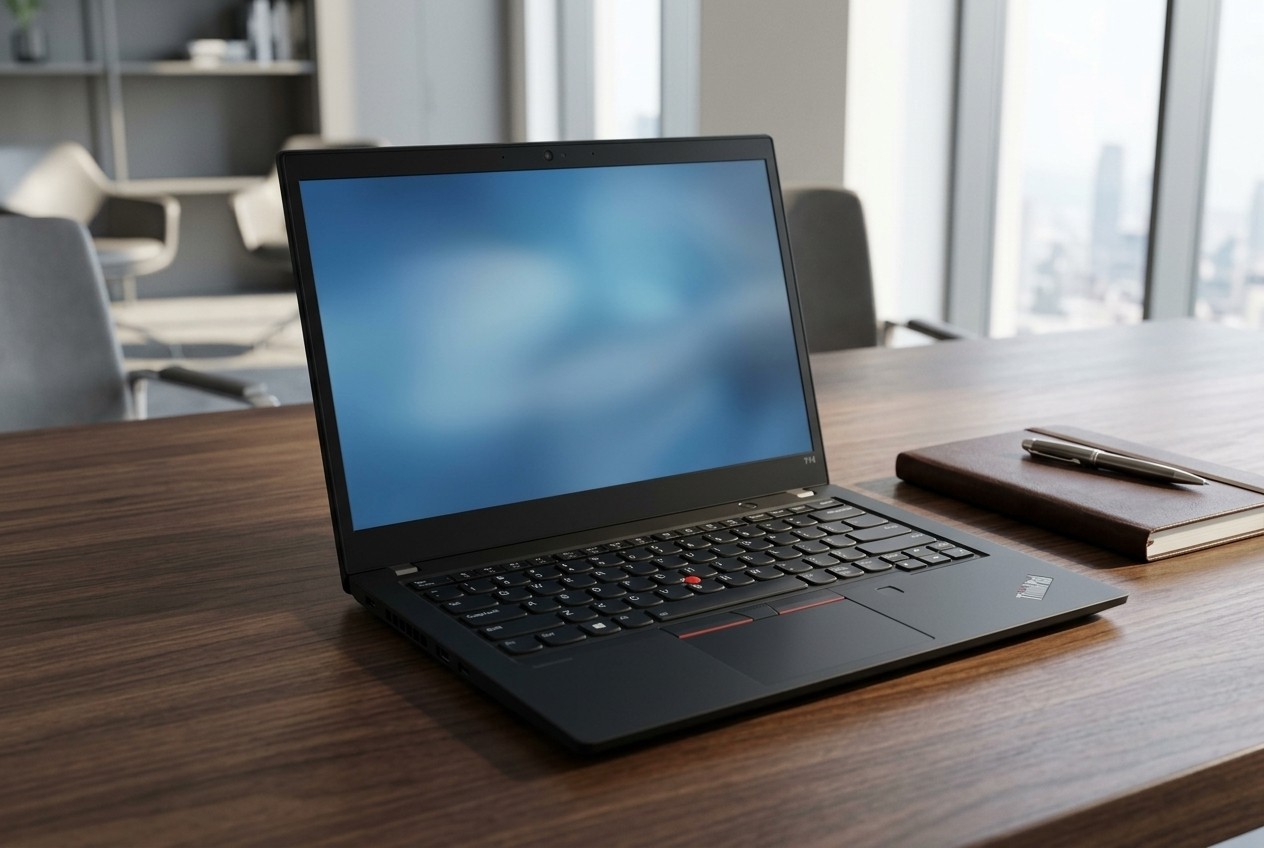 Renovovaný notebook Lenovo ThinkPad T14 Gen 2 s procesorom Ryzen 7 PRO 5850U na kancelárskom stole