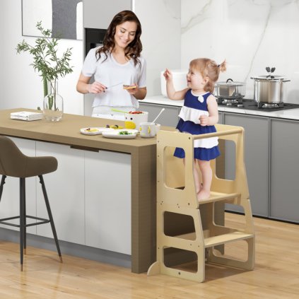 Dřevěná učící věž Montessori 3v1 s tabulí
