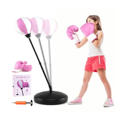 Dětský boxovací pytel - samostatně stojící  81-124 cm set - Pink