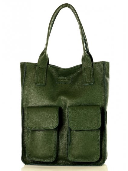 Kožená shopper bag kabelka Vera Pelle 04X khaki