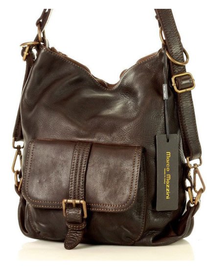 Kožená kabelka přes rameno Mazzini M49 tmavě hnědá