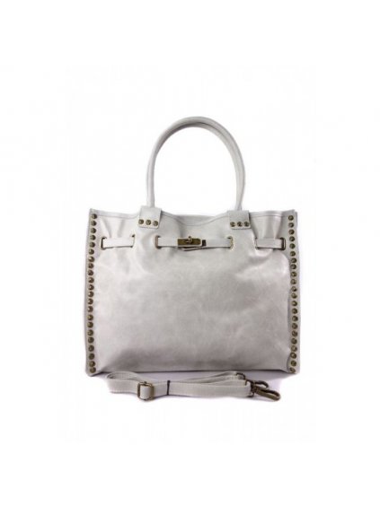Kožená shopper bag kabelka Vera Pelle SB577 světle šedá