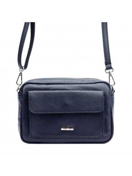 Kožená crossbody kabelka MiaMore 01-041 modrá