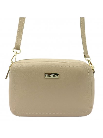 Kožená crossbody kabelka MiaMore 01-063 béžová