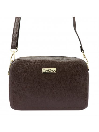 Kožená crossbody kabelka MiaMore 01-063 tmavě hnědá