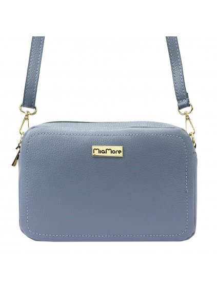 Kožená crossbody kabelka MiaMore 01-063 světle modrá