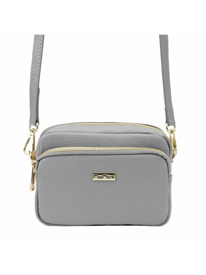 Kožená crossbody kabelka MiaMore 01-062 šedá