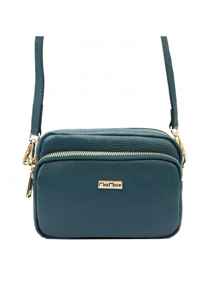 Kožená crossbody kabelka MiaMore 01-062 tyrkysová