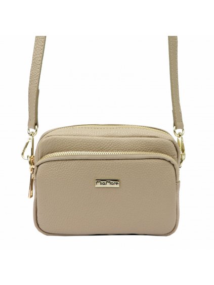 Kožená crossbody kabelka MiaMore 01-062 béžová