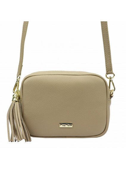 Kožená crossbody kabelka MiaMore 01-065 béžová