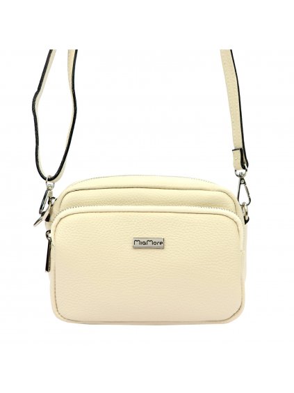 Kožená crossbody kabelka MiaMore 01-062 SL krémová