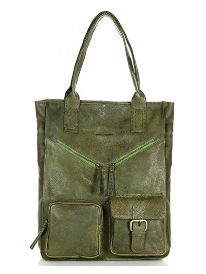 Kožená shopper bag kabelka Mazzini VS31 zelená