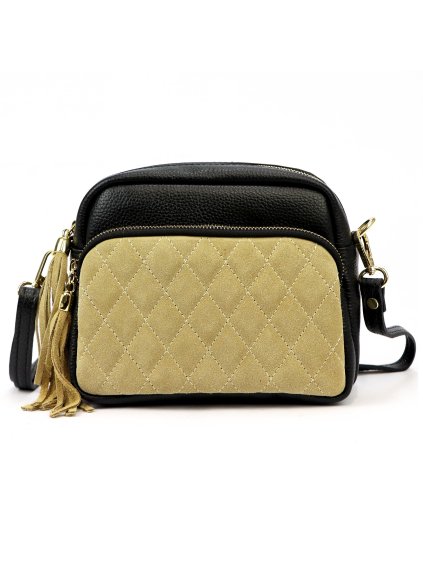 Kožená crossbody kabelka Luka 24-042-02 béžová/ černá